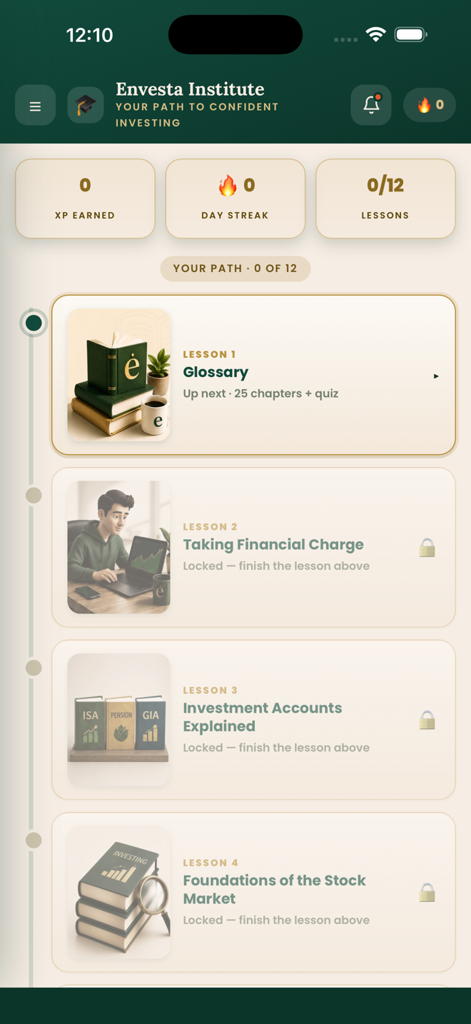 The Envesta Institute course screen.